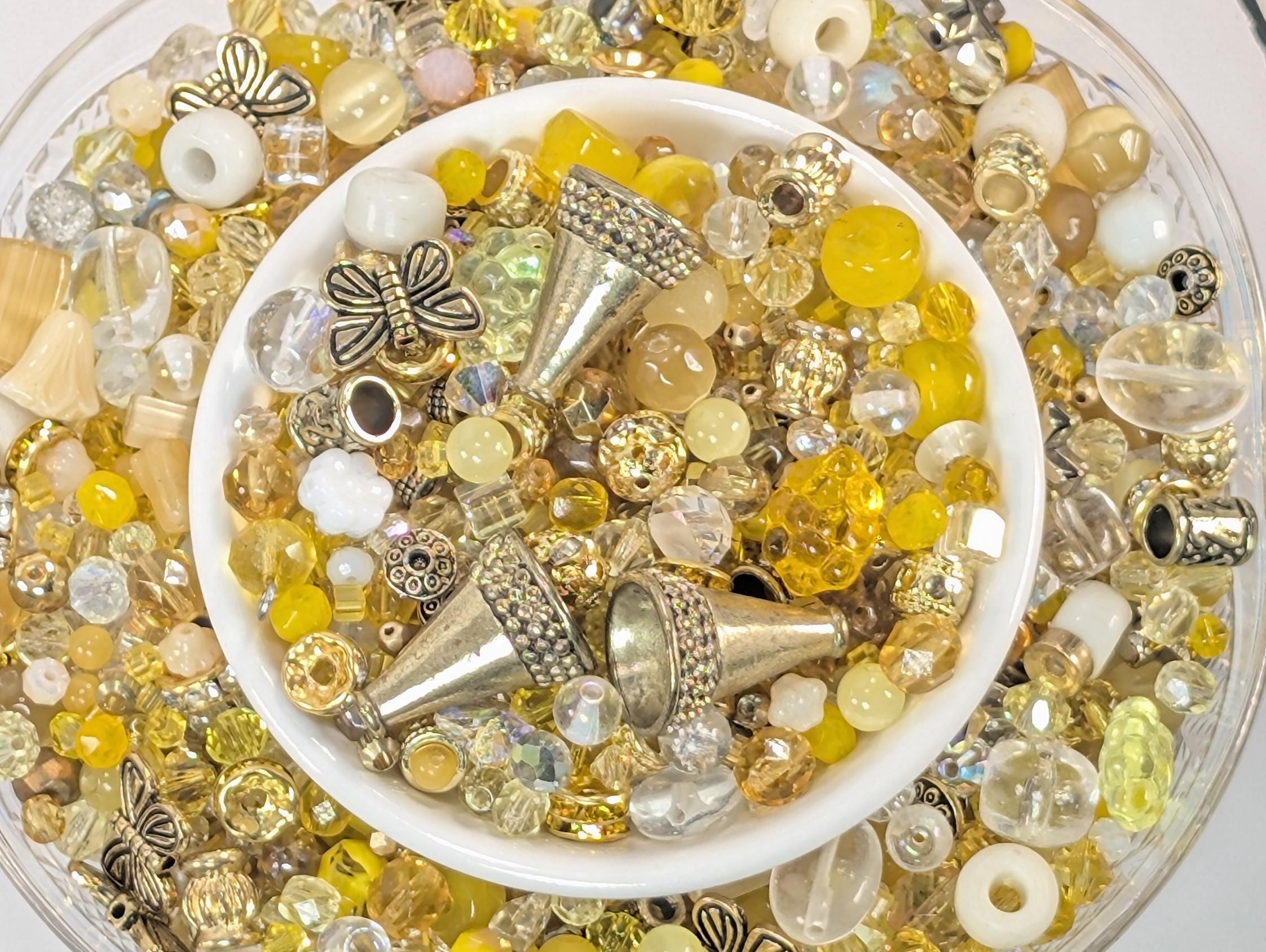 Sunny Sundays Glass Beads, Mixed Shapes, Orange Yellow (56g Pack) | Jewelry Making Bracelet Supply | Learise Curated Mix
