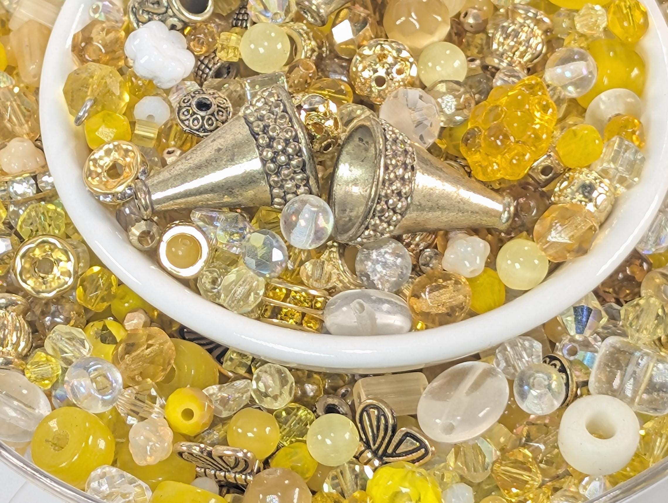 Sunny Sundays Glass Beads, Mixed Shapes, Orange Yellow (56g Pack) | Jewelry Making Bracelet Supply | Learise Curated Mix