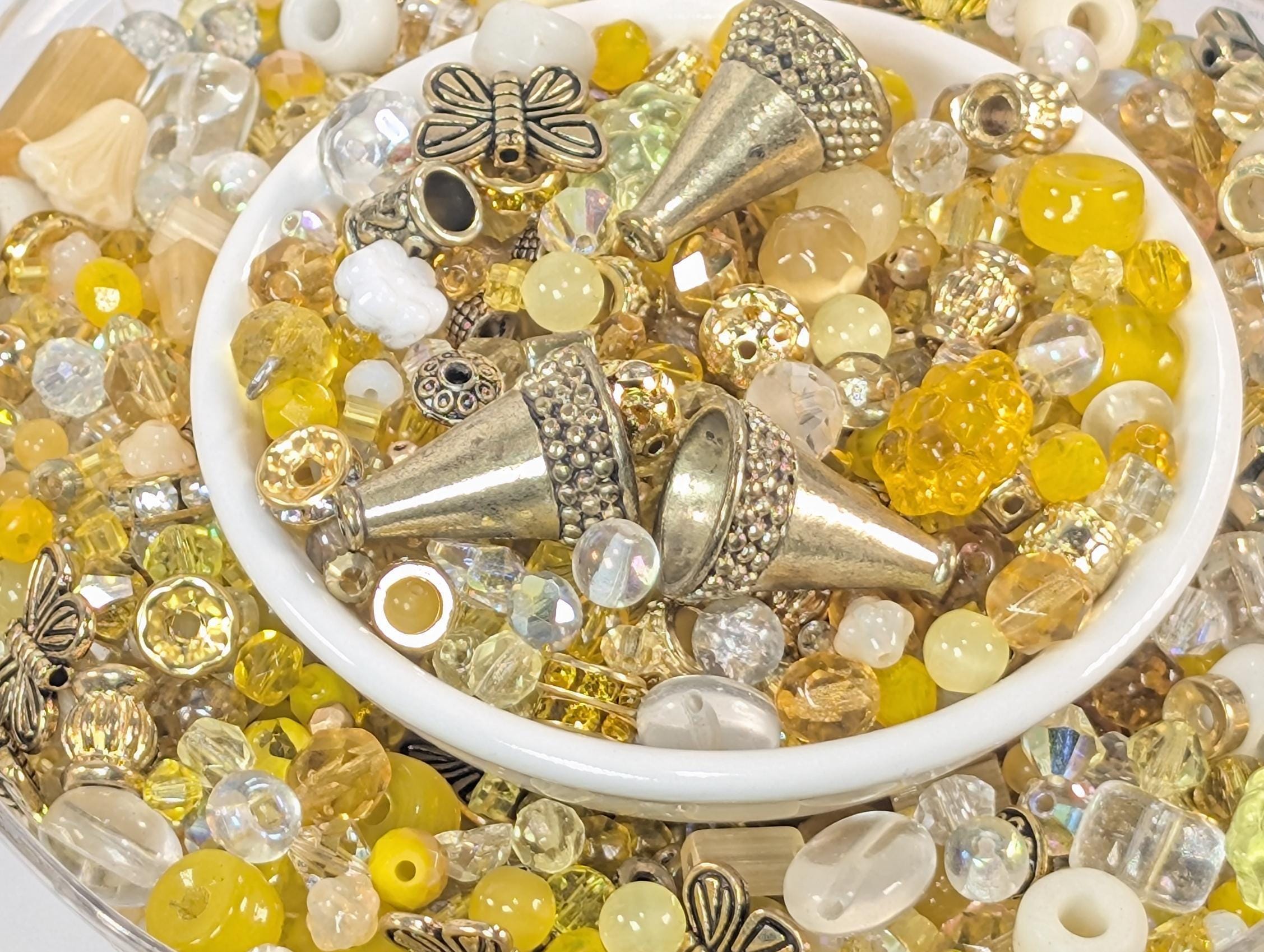 Sunny Sundays Glass Beads, Mixed Shapes, Orange Yellow (56g Pack) | Jewelry Making Bracelet Supply | Learise Curated Mix