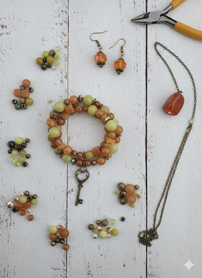 Gemstone & Glass Bead Mix: Autumn Harvest Palette (56g Package) | Jewelry Making Bracelet Supply | Learise Curated Mix