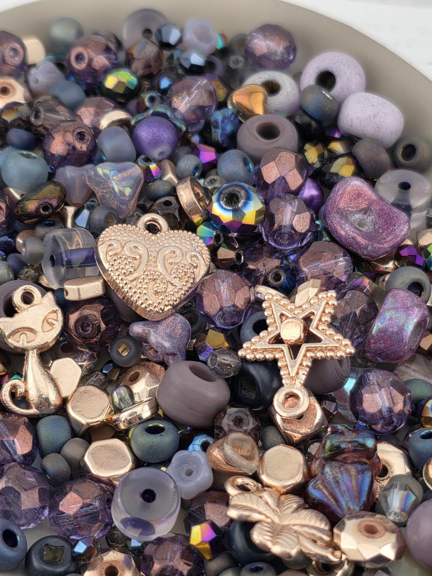 Violet Tendancies Artisan Glass Beads: Violet Shades with Sparkle - Mixed Shapes 56g | Jewelry Making Bracelet Supply | Learise Curated Mix