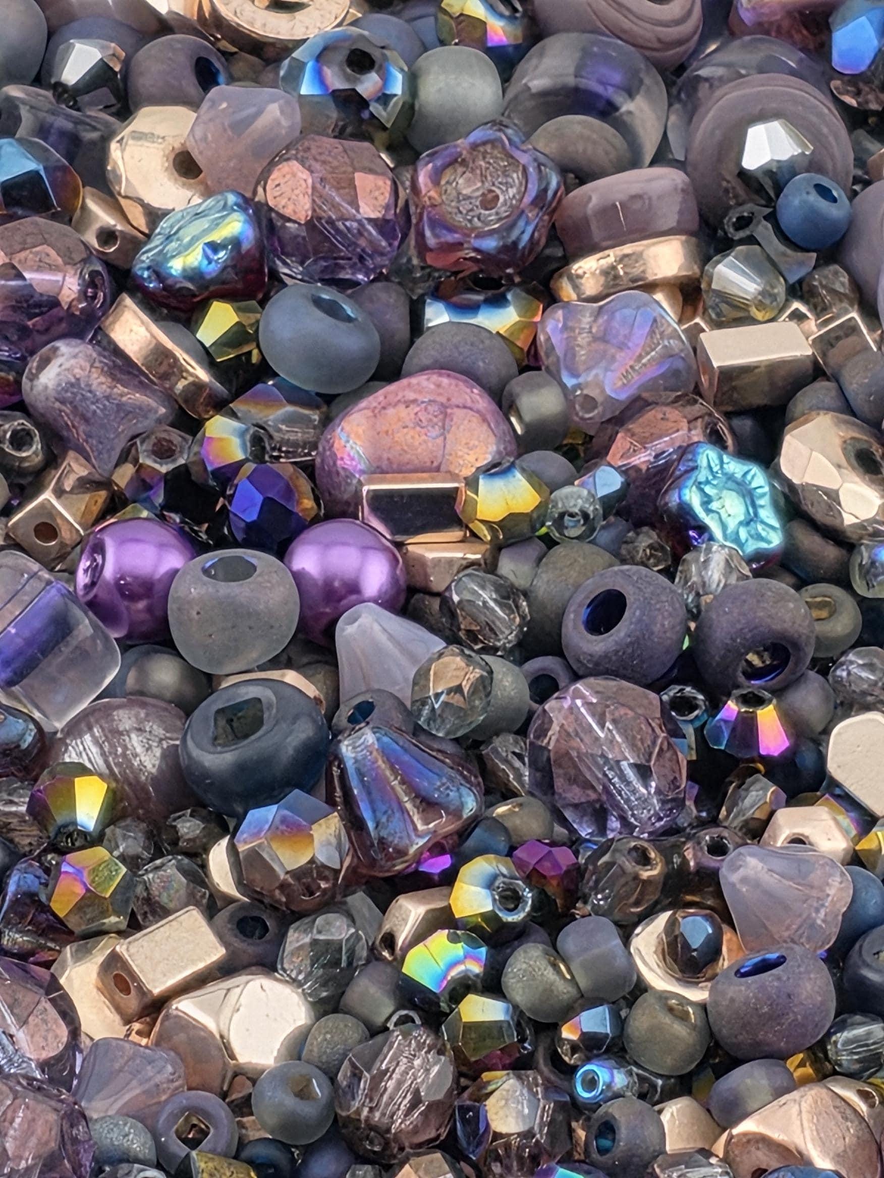 Violet Tendancies Artisan Glass Beads: Violet Shades with Sparkle - Mixed Shapes 56g | Jewelry Making Bracelet Supply | Learise Curated Mix