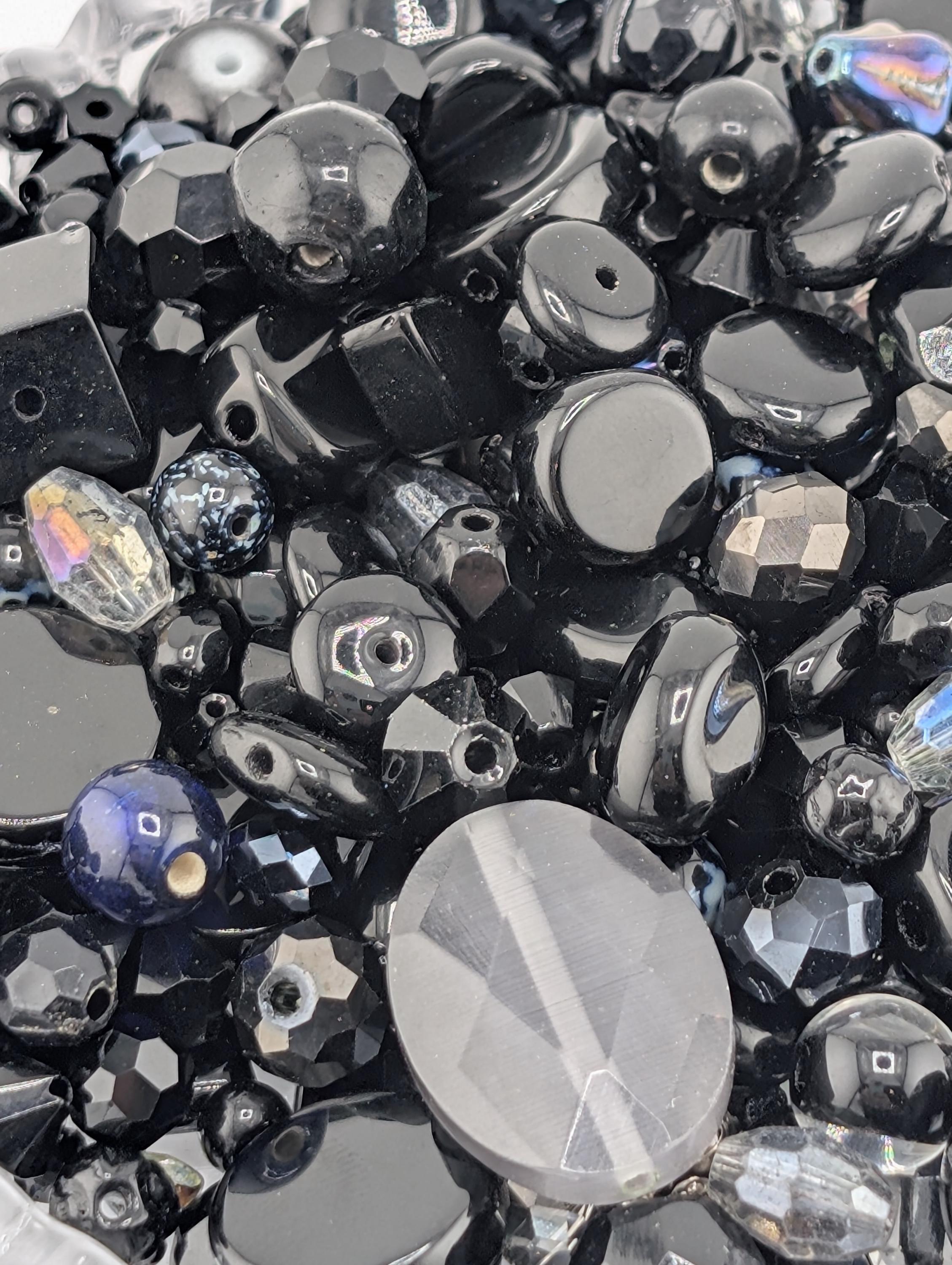 Glass Bead Soup Mix: Black and Charcoal Faceted Beads - Swarovski Charms | Jewelry Making Bracelet Supply | Learise Curated Mix