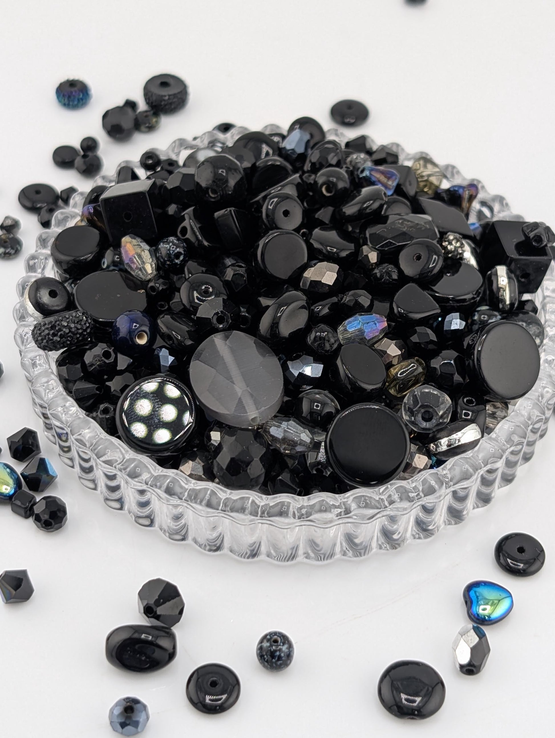 Glass Bead Soup Mix: Black and Charcoal Faceted Beads - Swarovski Charms | Jewelry Making Bracelet Supply | Learise Curated Mix