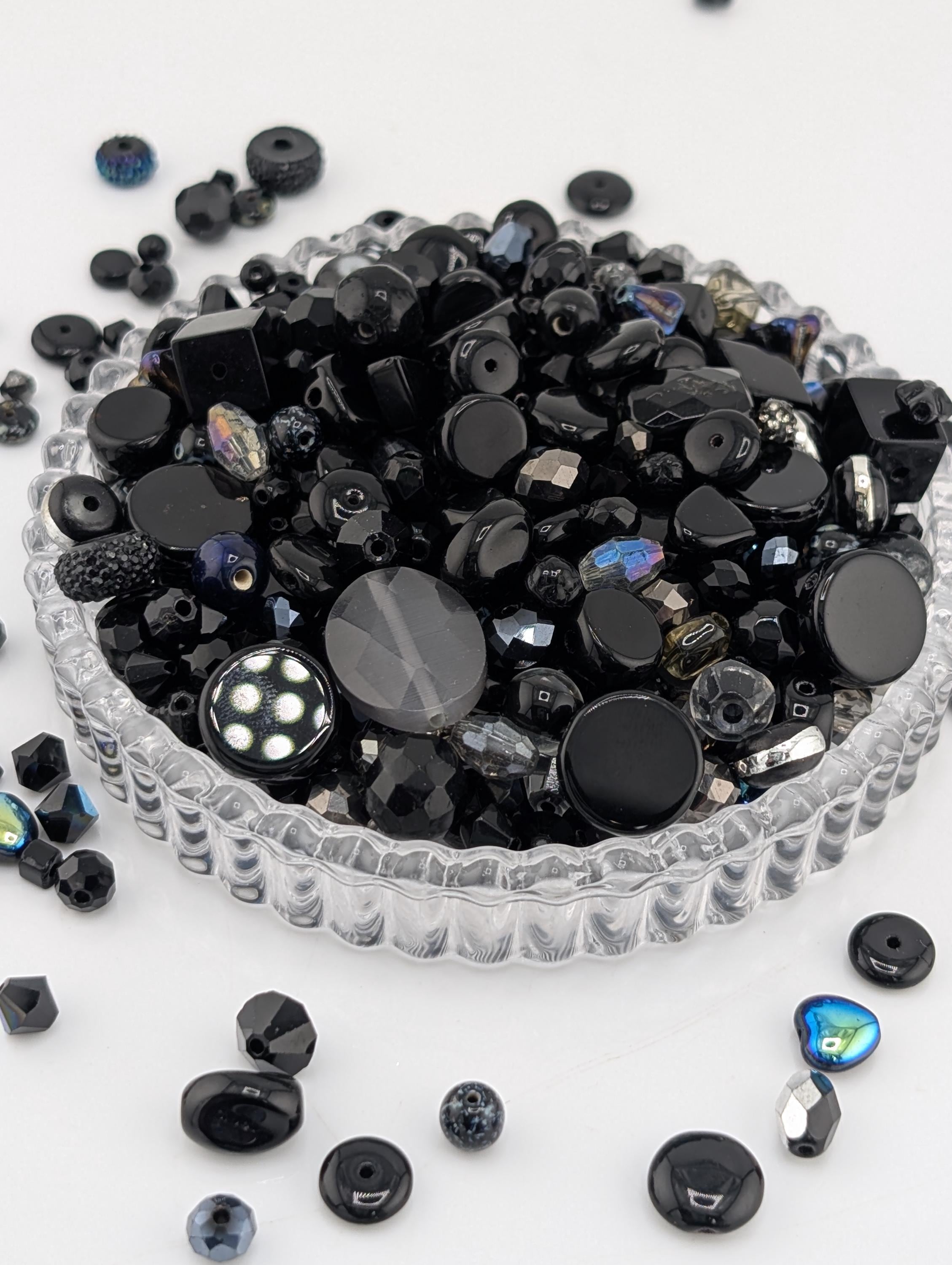 Glass Bead Soup Mix: Black and Charcoal Faceted Beads - Swarovski Charms | Jewelry Making Bracelet Supply | Learise Curated Mix