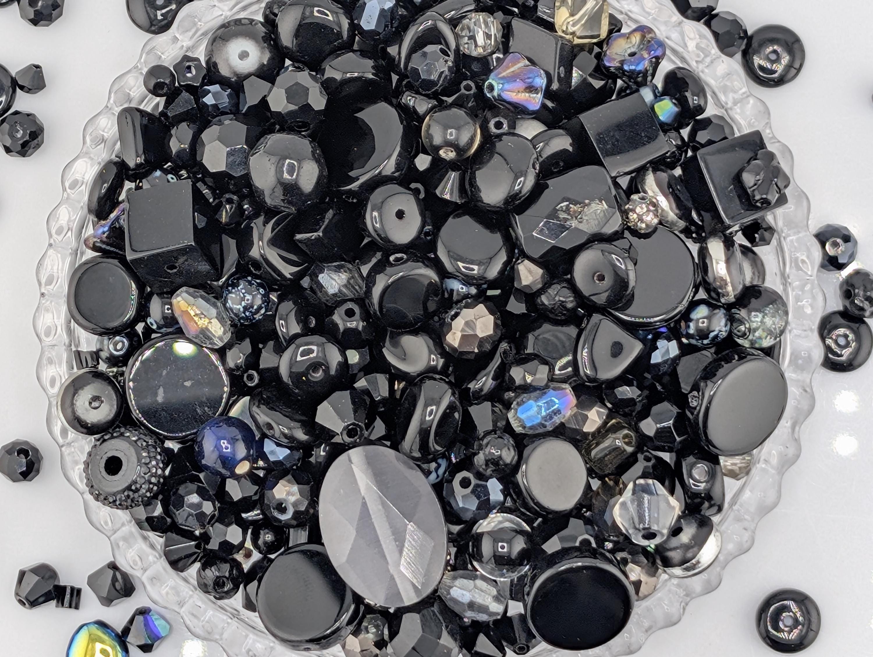 Glass Bead Soup Mix: Black and Charcoal Faceted Beads - Swarovski Charms | Jewelry Making Bracelet Supply | Learise Curated Mix