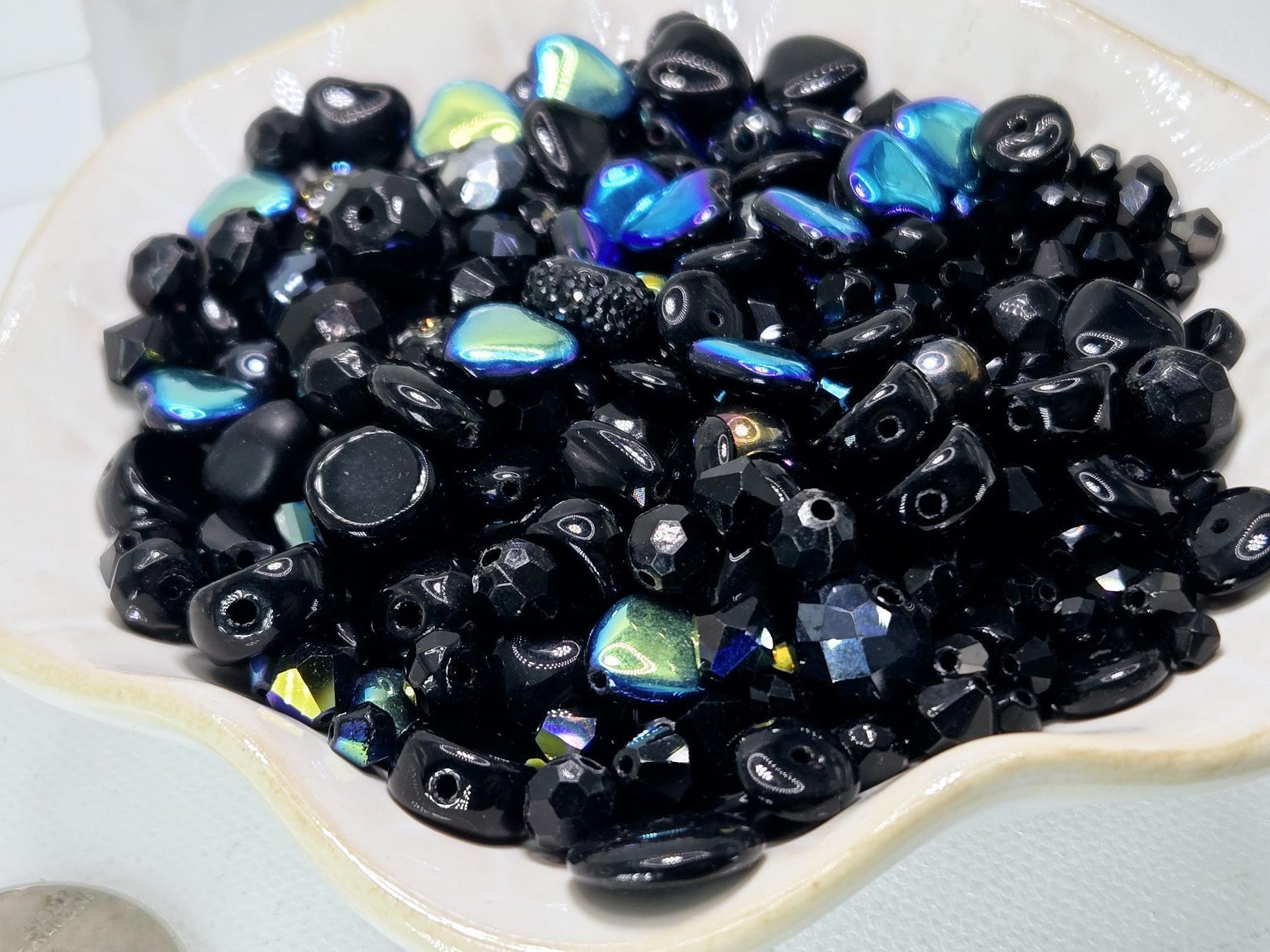 Glass Bead Soup Mix: Black and Charcoal Faceted Beads - Swarovski Charms | Jewelry Making Bracelet Supply | Learise Curated Mix