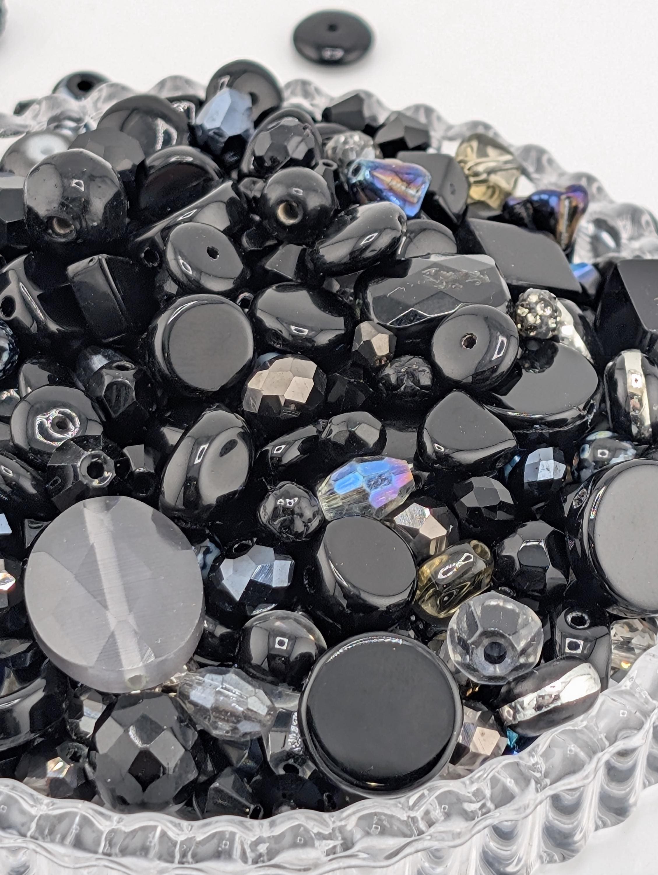 Glass Bead Soup Mix: Black and Charcoal Faceted Beads - Swarovski Charms | Jewelry Making Bracelet Supply | Learise Curated Mix