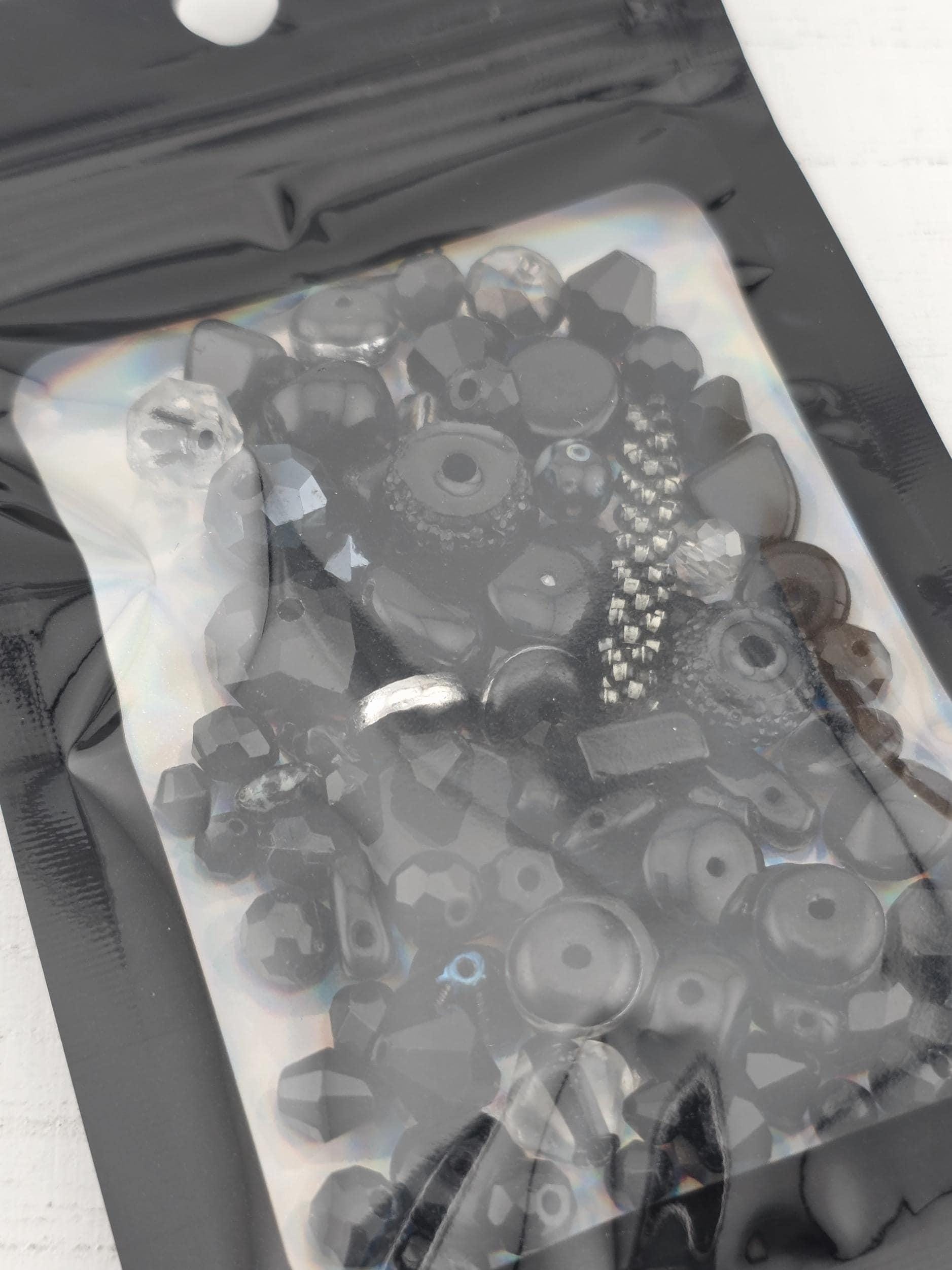 Glass Bead Soup Mix: Black and Charcoal Faceted Beads - Swarovski Charms | Jewelry Making Bracelet Supply | Learise Curated Mix