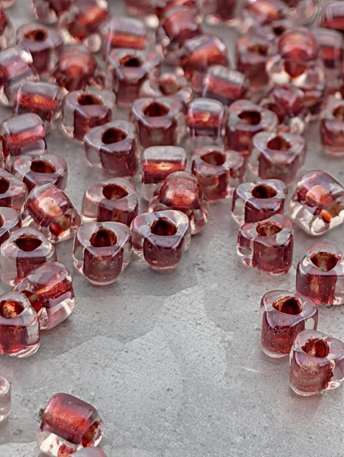 Crystal/Strawberry Inside Color Lined Sparkle Miyuki Triangle Size 5/0 (15g Pkg)