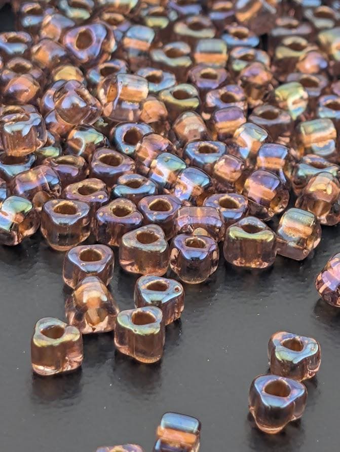 Lt Rose/Copper Inside Color Lined Sparkle Miyuki Triangle Size 8/0 (15g Pkg) | Japanese Seed Beads | Bead Weaving Embroidery Supply