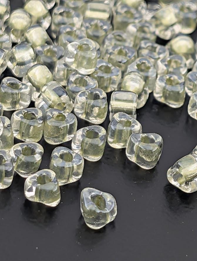 Crystal/Light Celery Inside Color Lined Sparkle Miyuki Triangle Size 5/0 (15g Pkg) | Japanese Seed Beads | Bead Weaving Embroidery Supply