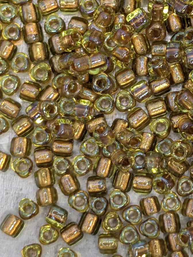 Amber/Amber Inside Color Lined Sparkle Miyuki Triangle Size 8/0 (15g Pkg)