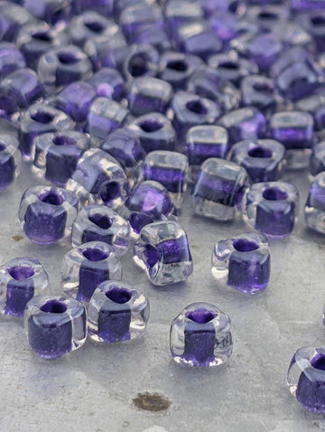 Crystal/Dark Purple Inside Color Lined Sparkle Miyuki Triangle Size 5/0 (15g Pkg) | Japanese Seed Beads | Bead Weaving Embroidery Supply