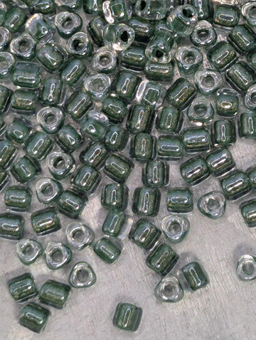 Crystal/Hunter Green Inside Color Lined Sparkle Miyuki Triangle Size 8/0 (15g Pkg)