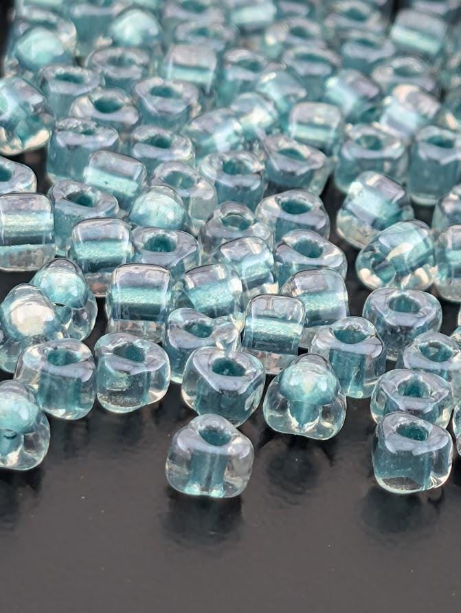 Crystal/Aqua Inside Color Lined Sparkle Miyuki Triangle Size 5/0 (15g Pkg)