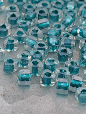 Crystal/Bright Green Inside Color Lined Sparkle Miyuki Triangle Size 5/0 (15g Pkg)