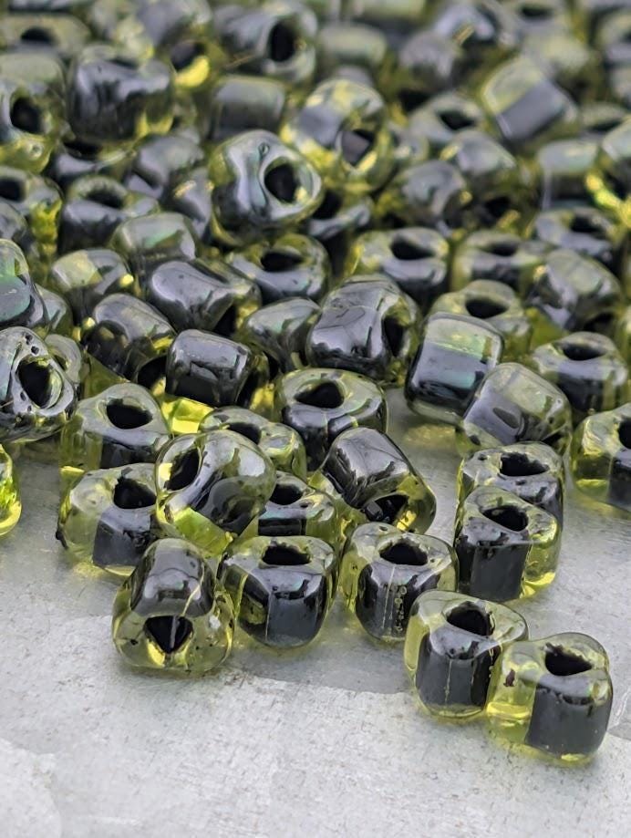 Peridot/Black Inside Color Lined Miyuki Triangle Size 5/0 (15g Pkg)