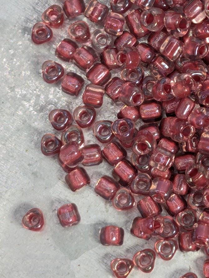 Lt Rose/Dk Rose Inside Color Lined Sparkle Miyuki Triangle Size 8/0 (15g Pkg)