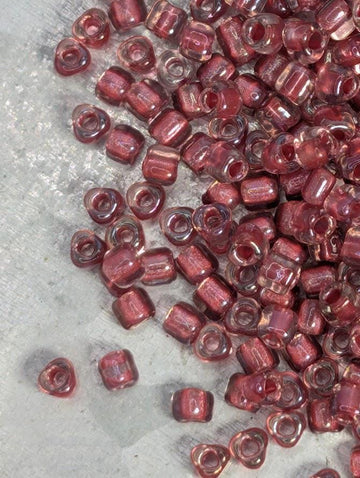 Lt Rose/Dk Rose Inside Color Lined Sparkle Miyuki Triangle Size 8/0 (15g Pkg) | Japanese Seed Beads | Bead Weaving Embroidery Supply