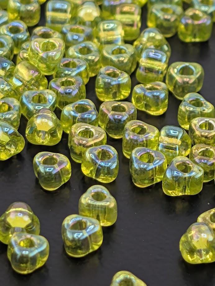 Lime Green Translucent Rainbow Miyuki Triangle Size 5/0 (15g Pkg) | Japanese Seed Beads | Bead Weaving Embroidery Supply | DIY Jewelry