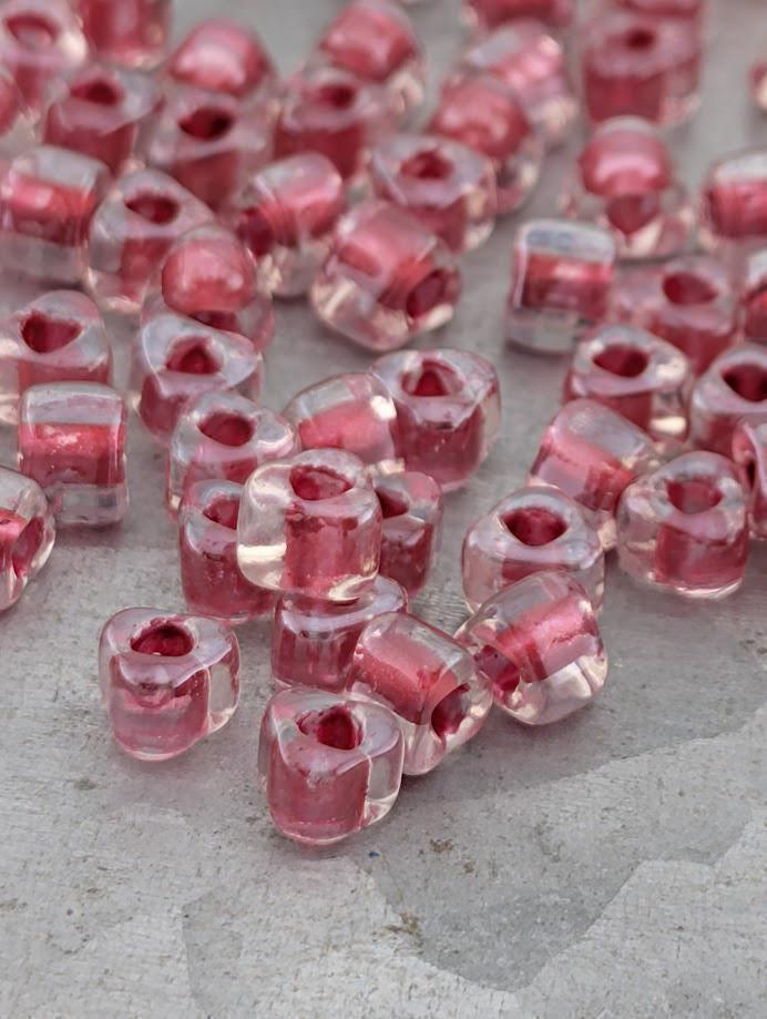 Crystal/Dark Rose Inside Color Lined Sparkle Miyuki Triangle Size 5/0 (15g Pkg) | Japanese Seed Beads | Bead Weaving Embroidery Supply