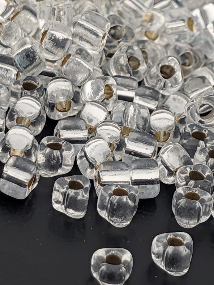 Crystal Translucent Silver Lined Miyuki Triangle Size 5/0 (15g Pkg) | Japanese Seed Beads | Bead Weaving Embroidery Supply | DIY Jewelry