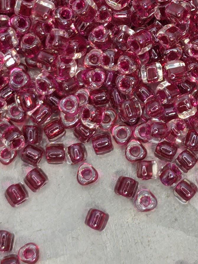 Crystal/Raspberry Inside Color Lined Miyuki Triangle Size 8/0 (15g Pkg) | Japanese Seed Beads | Bead Weaving Embroidery Supply | DIY Jewelry