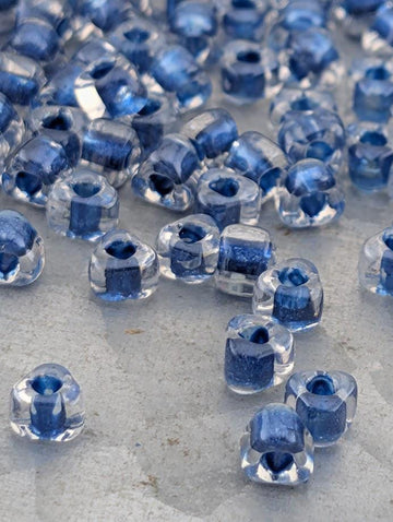 Crystal/Sapphire Blue Inside Color Lined Sparkle Miyuki Triangle Size 5/0 (15g Pkg) | Japanese Seed Beads | Bead Weaving Embroidery Supply