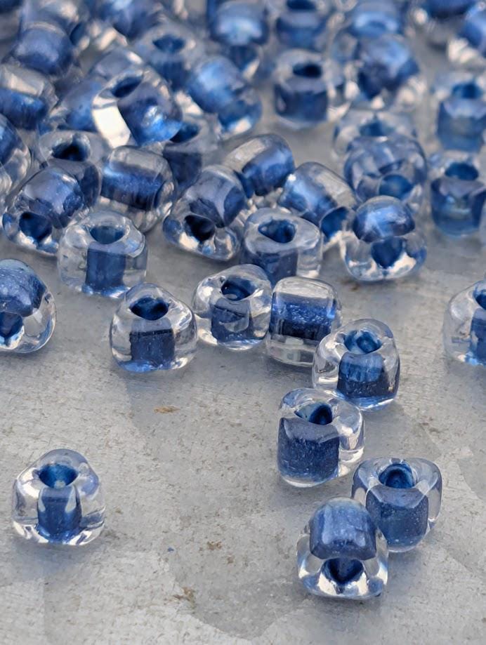 Crystal/Sapphire Blue Inside Color Lined Sparkle Miyuki Triangle Size 5/0 (15g Pkg)