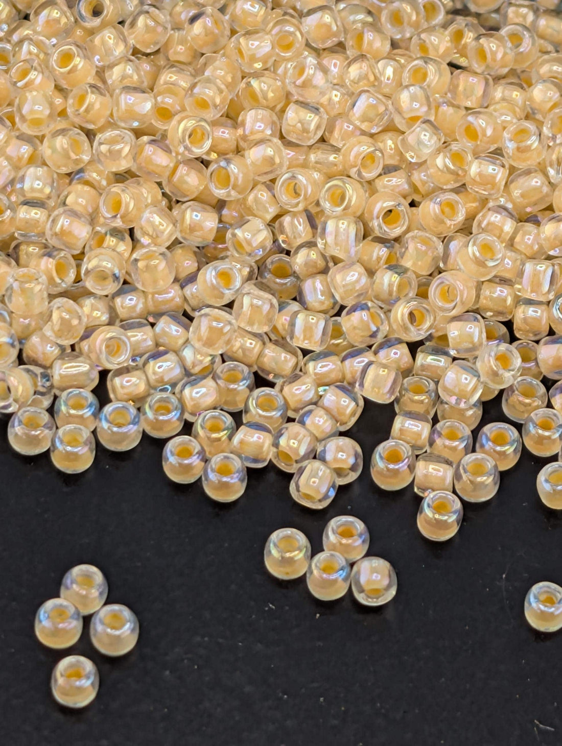 Inside-Color/Transparent-Rainbow Orange Creamcicle-Lined Size 11/0 Toho Round 2.5" tube