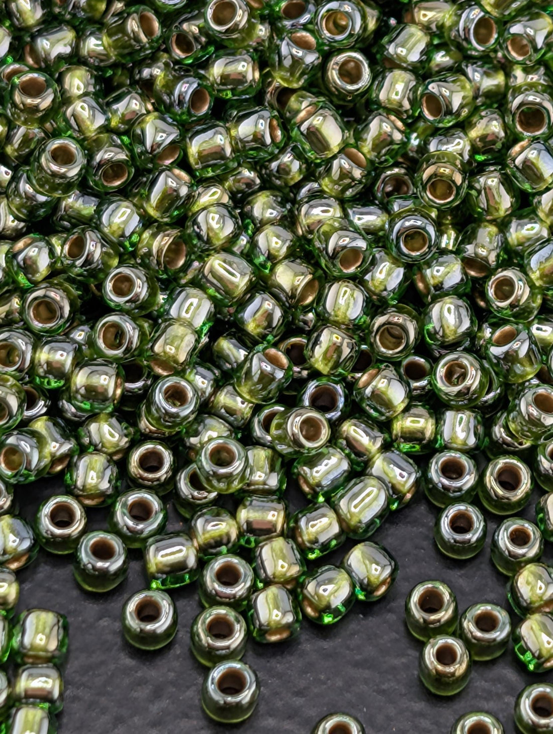 Gold-Lined Luster - Peridot Size 11/0 Toho Round 2.5" tube