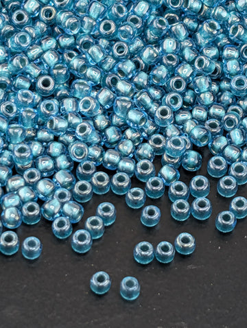 Inside-Color Lt Sapphire/Metallic Teal-Lined Size 11/0 Toho Round 2.5" tube