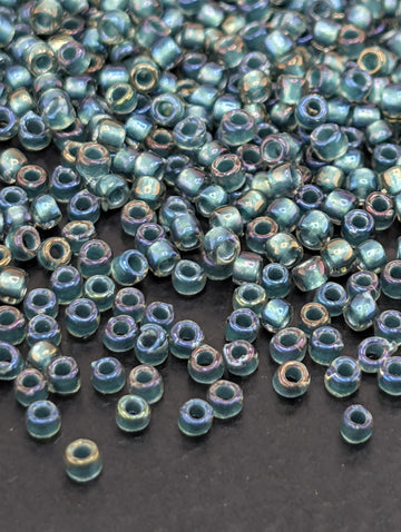 Inside-Color Crystal/Prairie Green-Lined Size 15/0 Toho Round 2.5" tube