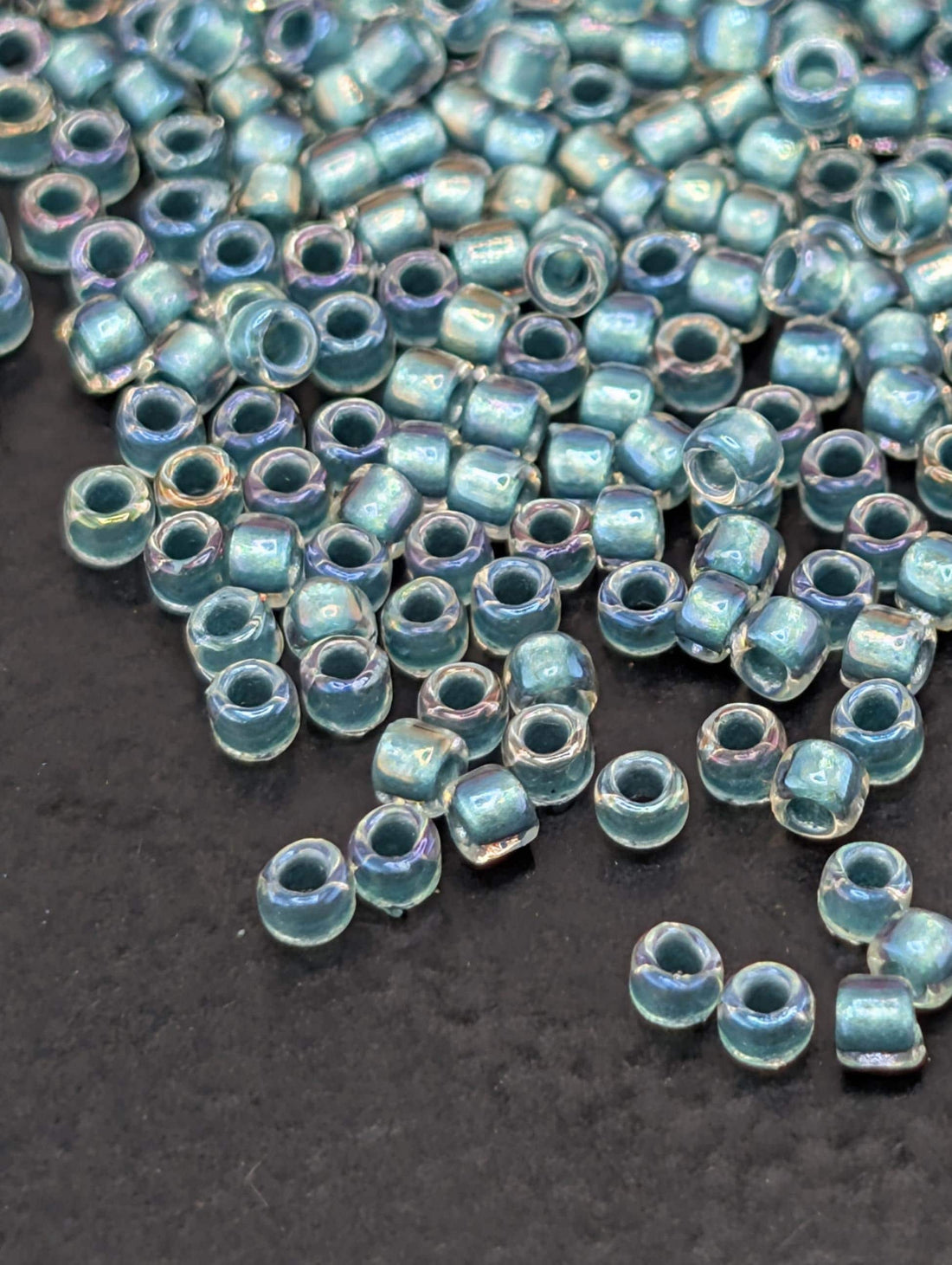 Inside-Color Rainbow Crystal/Teal-Lined Size 15/0 Toho Round 2.5" tube | Japanese Seed Beads | Bead Weaving Embroidery Supply | DIY Jewelry