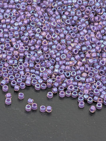 Inside-Color Rainbow Rosaline/Opaque Purple-Lined Size 15/0 Toho Round 2.5" tube | Japanese Seed Beads | Bead Weaving Embroidery Supply