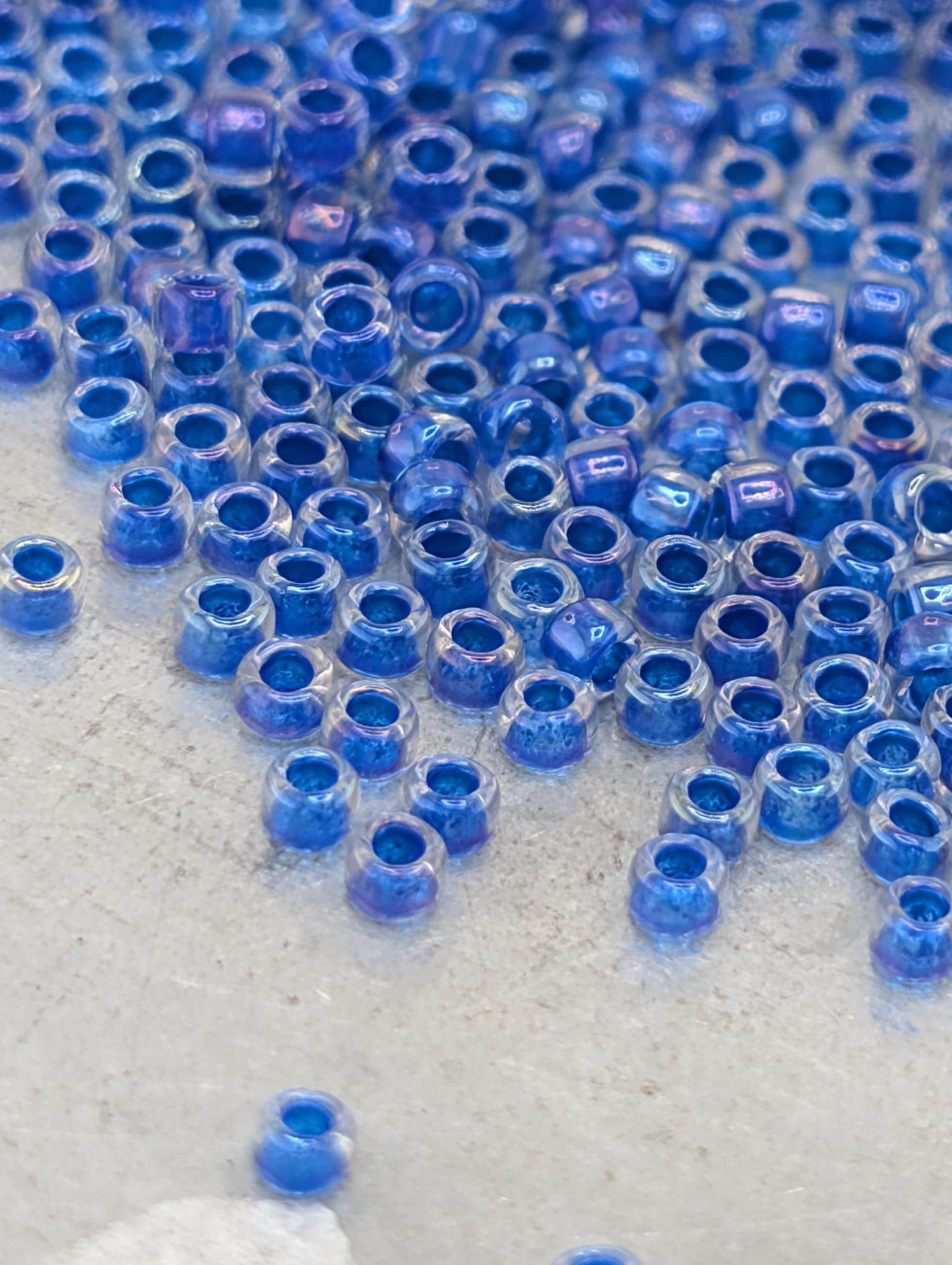 Inside-Color Luster Crystal/Caribbean Blue-Lined Size 15/0 Toho Round 2.5" tube | Japanese Seed Beads | Bead Weaving Embroidery Supply