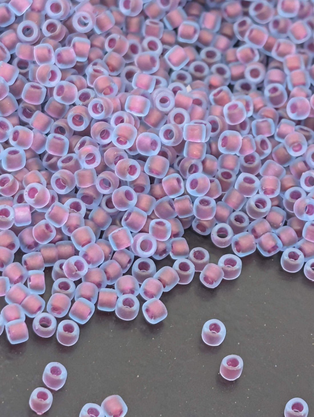 Inside-Color Frosted Aqua/Purple-Lined Size 15/0 Toho Round 2.5" tube