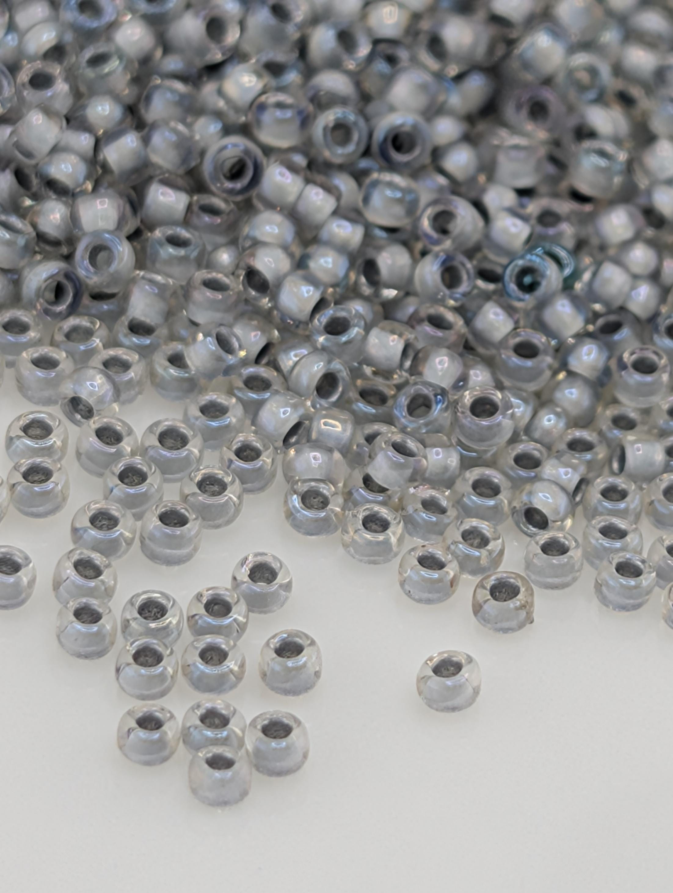 Inside-Color Rainbow Crystal/Gray-Lined Size 15/0 Toho Round 2.5" tube