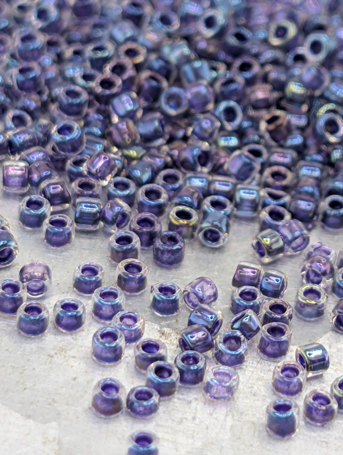 Inside-Color Rainbow Crystal/Tanzanite-Lined Size 15/0 Toho Round 2.5" tube | Japanese Seed Beads | Bead Weaving Embroidery Supply