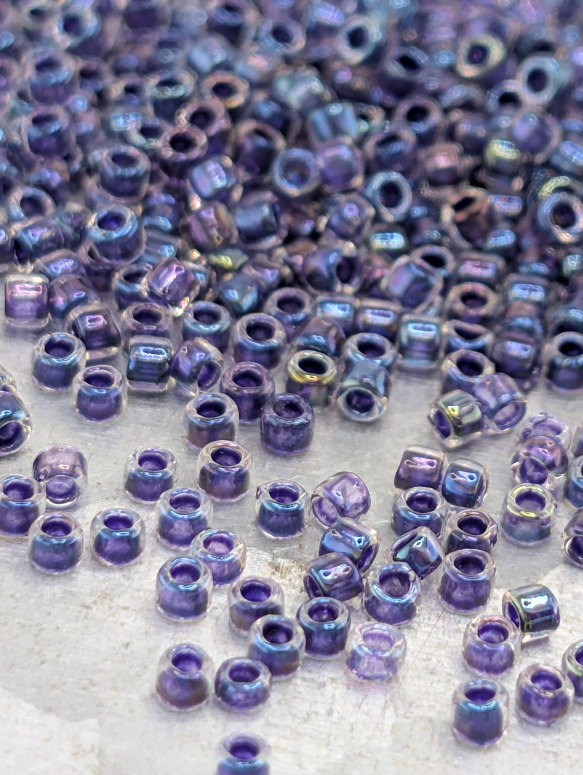 Inside-Color Rainbow Crystal/Tanzanite-Lined Size 15/0 Toho Round 2.5" tube | Japanese Seed Beads | Bead Weaving Embroidery Supply