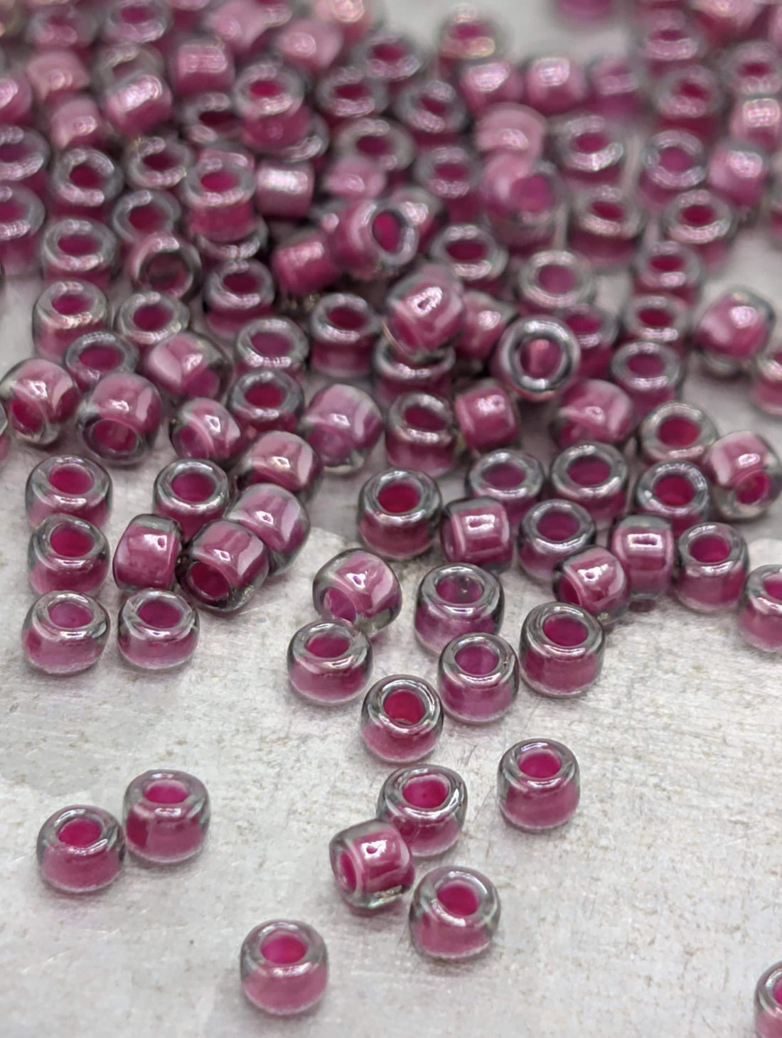 Inside-Color Gray/Magenta-Lined Size 15/0 Toho Round 2.5" tube | Japanese Seed Beads | Bead Weaving Embroidery Supply | DIY Jewelry