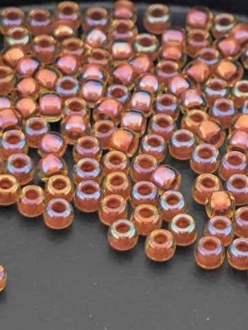 Inside-Color Jonquil/Brick Red-Lined Size 8/0 Toho Round 2.5" tube