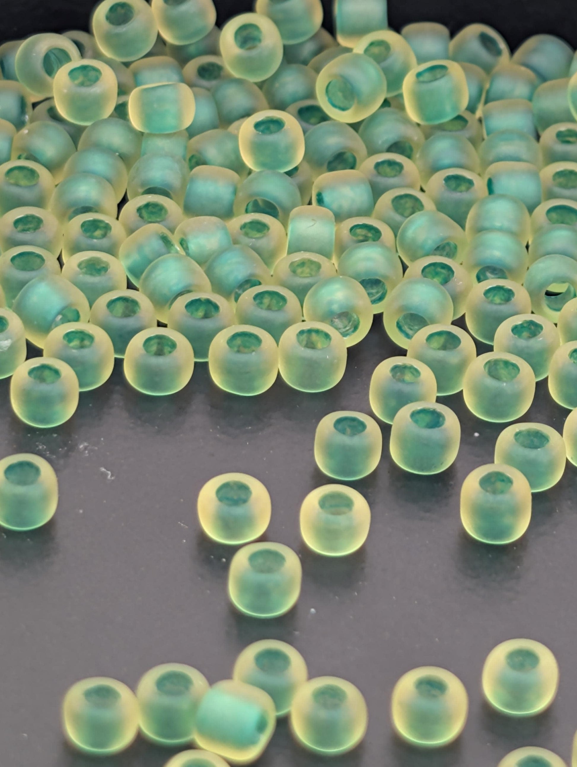 Inside-Color Frosted Jonquil/Emerald-Lined Size 8/0 Toho Round 2.5" tube | Japanese Seed Beads | Bead Weaving Embroidery Supply