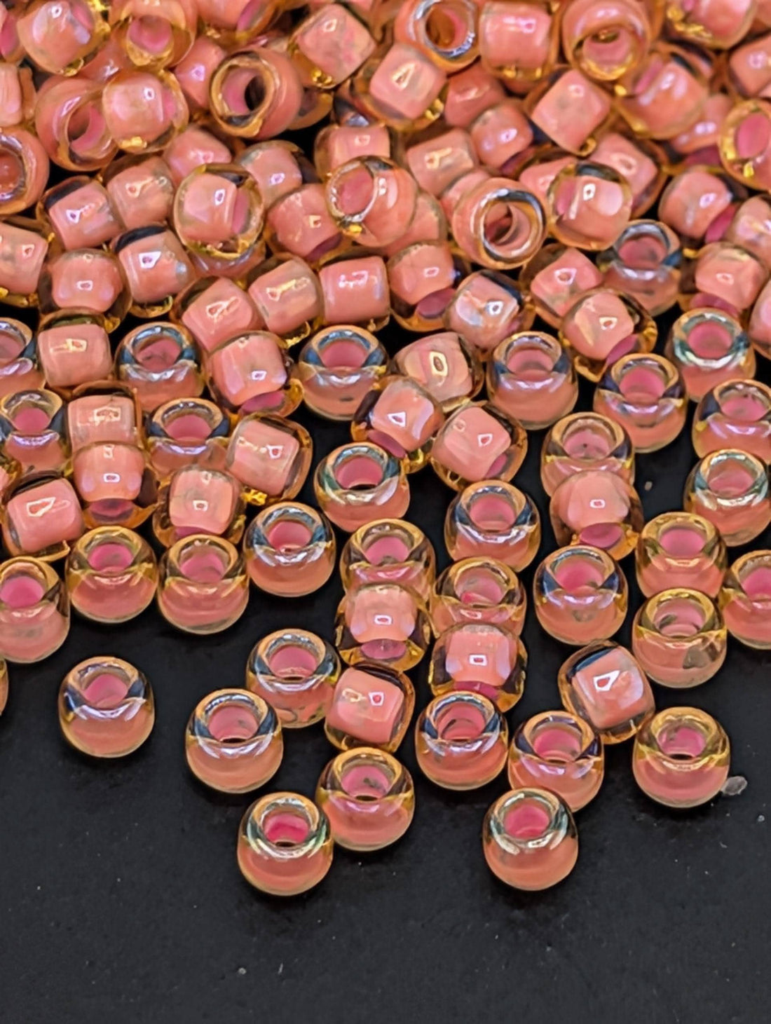 Inside-Color Jonquil/Peach-Lined Size 8/0 Toho Round 2.5" tube