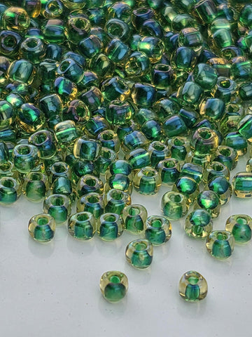 Amber/Green Inside Color Lined Miyuki Triangle Size 8/0 (15g Pkg) | Japanese Seed Beads | Bead Weaving Embroidery Supply | DIY Jewelry