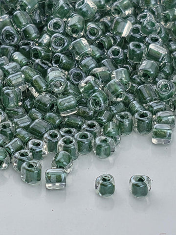 Crystal/Hunter Green Inside Color Lined Sparkle Miyuki Triangle Size 10/0 (15g Pkg) | Japanese Seed Beads | Bead Weaving Embroidery Supply