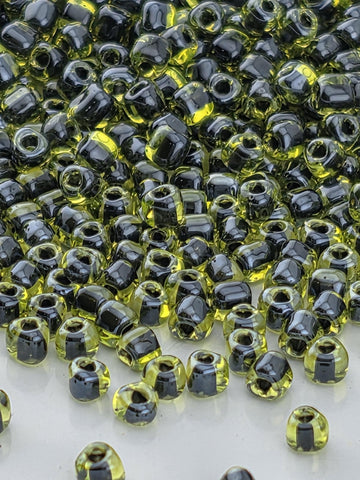 Peridot/Black Inside Color Lined Miyuki Triangle Size 10/0 (15g Pkg) | Japanese Seed Beads | Bead Weaving Embroidery Supply | DIY Jewelry