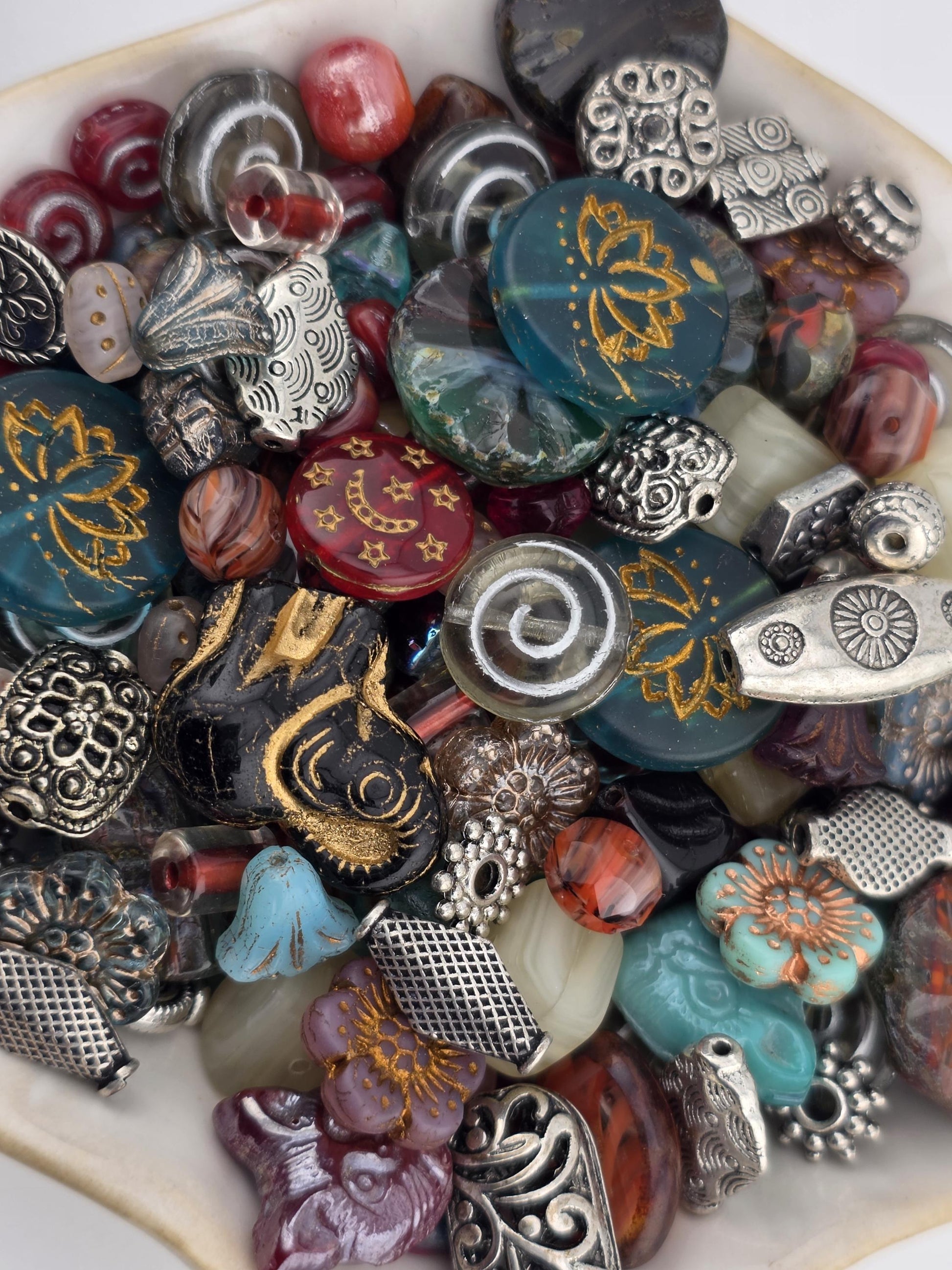 1oz "Painted Pottery" Czech Glass Bead Mix