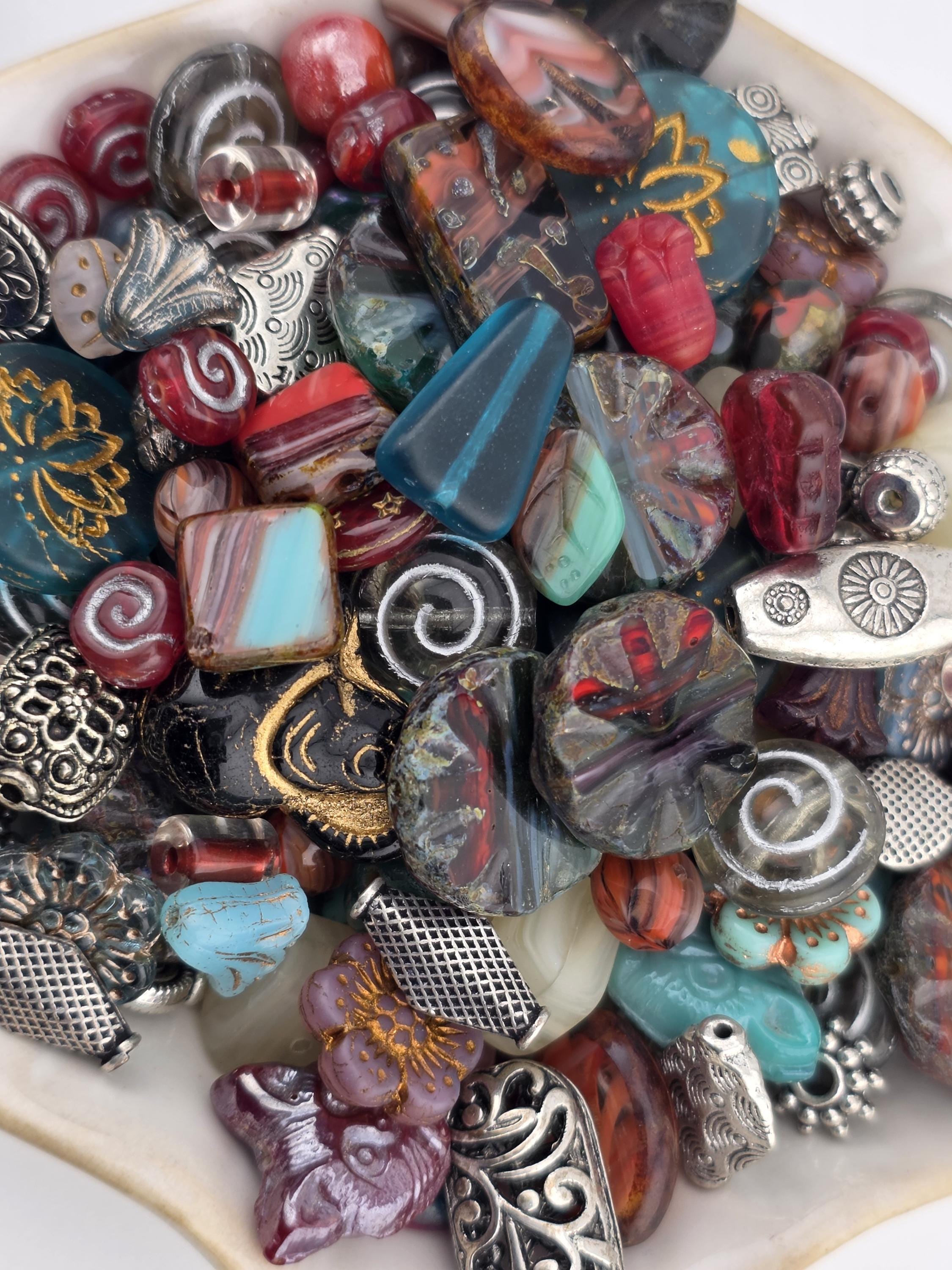 1oz "Painted Pottery" Czech Glass Bead Mix